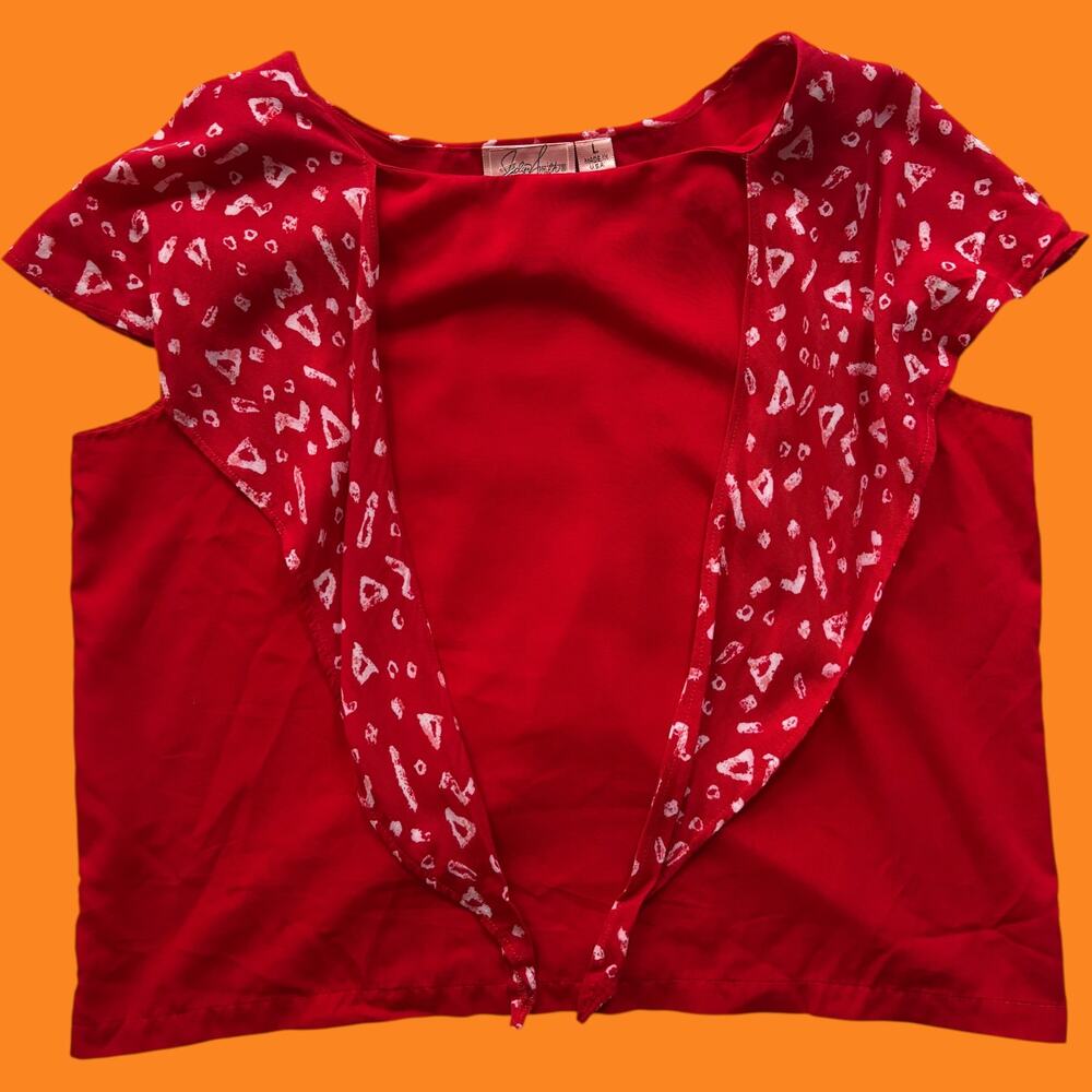 Jaclyn Smith red scarf-collar sleeveless vest top L 90s